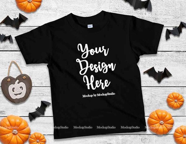 Halloween Kids Black Tshirt Mock Up