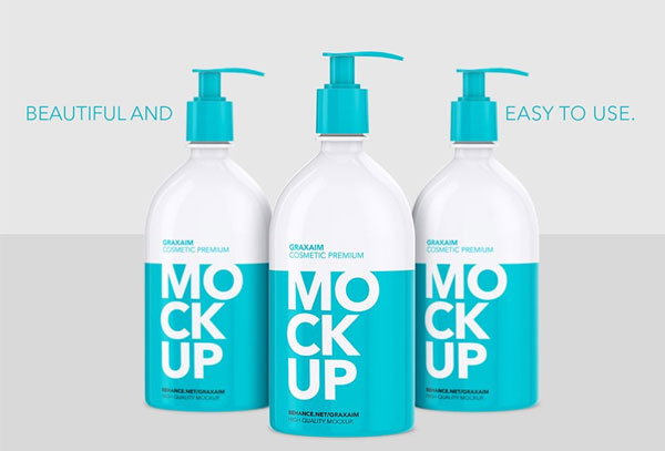 Plastic Cosmetic And Shampoo Pump Bottle Mockup Template