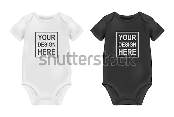 White and Black Blank Baby Bodysuit Mockup Template