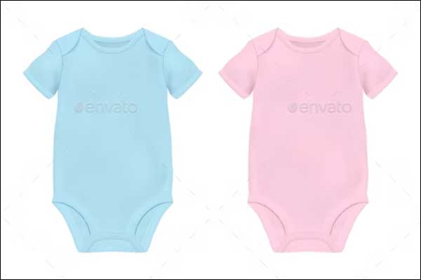 Blue and Pink Blank Baby Bodysuit Mockup