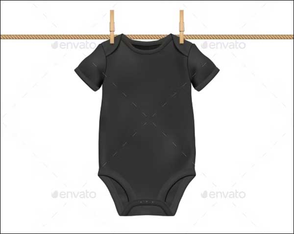 Realistic Black Blank Baby Bodysuit Mockup