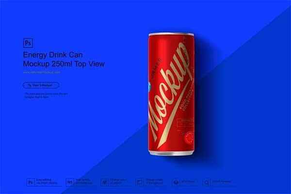 Energy Drink Can Mockup Top View