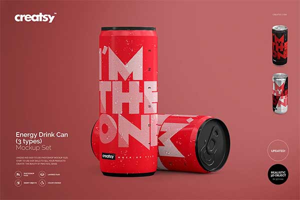 Sample Energy Drink Can Mockup Set