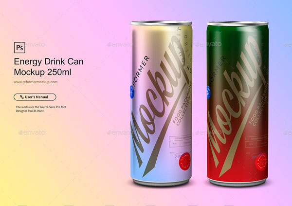 Energy Drink Can Mockup 250ml