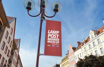 Smart Object Lamp Post Banner Mockup