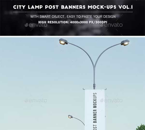 City Lamp Post Banners Mockups