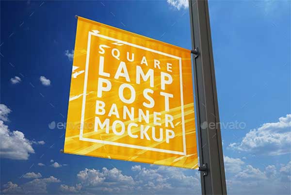 Square Lamp Post Banner Mockup PSD Template