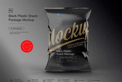 Black Plastic Snack Package Mockup