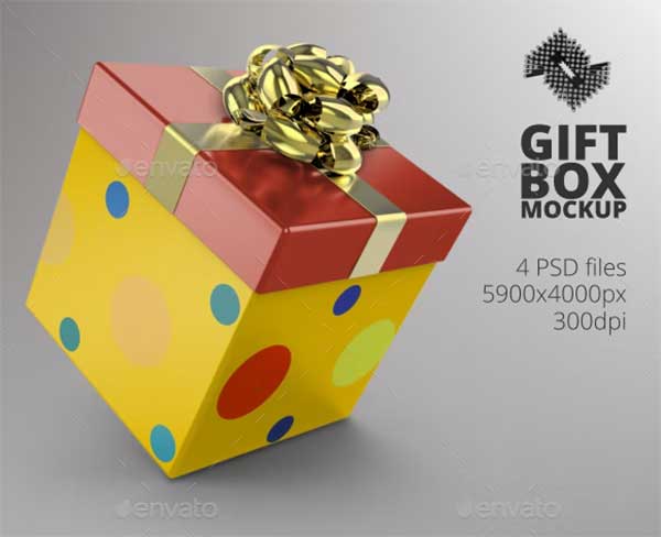Square Christmas Gift Box Mockup