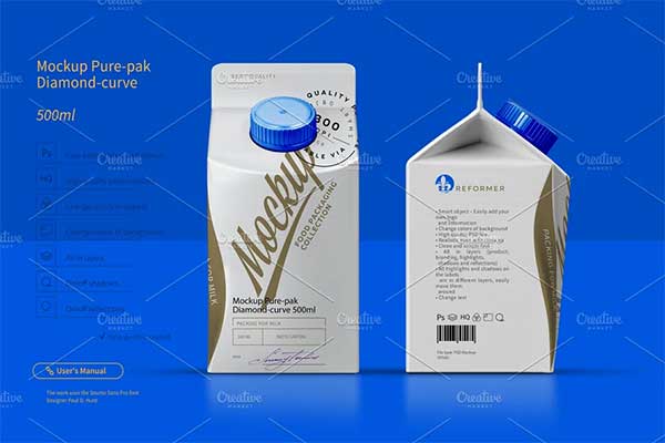 Diamond Curve Milk Packaging Mockups