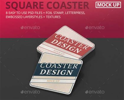 Square Coaster Mock-Up Round Corner Template