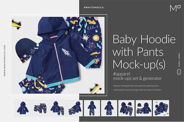 Baby Hoodie, Cap & Pants Mock-ups Set