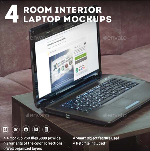 4 Room Interior Laptop Mockups