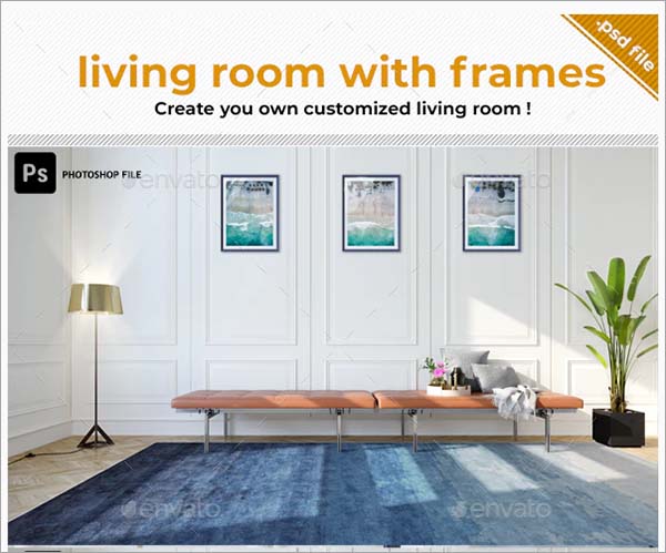 Living Room with Picture Frames Mockup