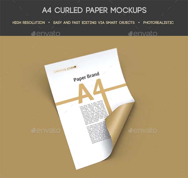 A4 Curled Paper PSD Mockups