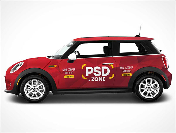 Door Mini Cooper Car Branding Free PSD Mockup