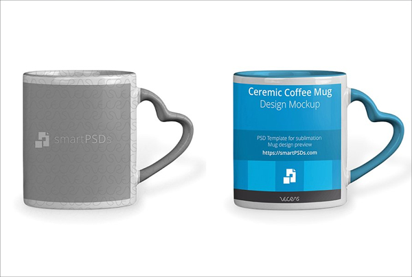 Heart Shape Handle Coffee Mug Mockup