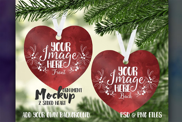 Double Sided Heart Ornament Mockup