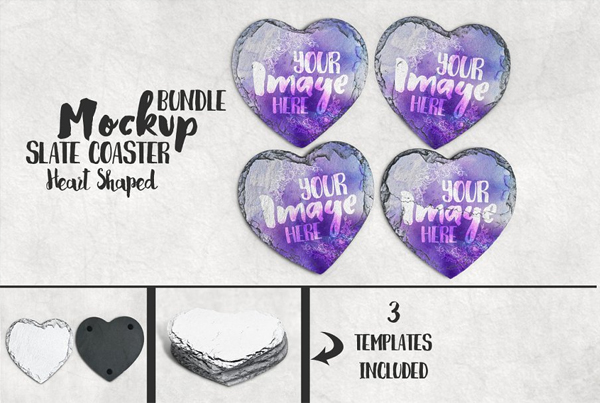 Heart Shaped Slate Coaster Mockup