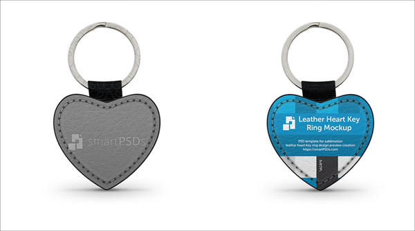 Heart Shape Leather Keyring Design Mockup