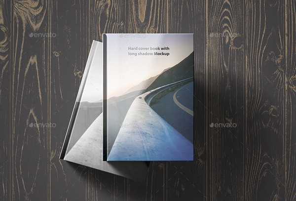 Hard Cover Book with Long Shadow Mockup