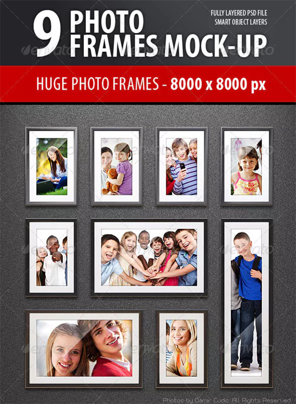 9 Photo Frames Mock-up
