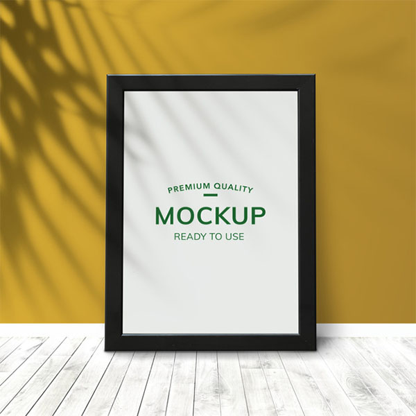 Frame By a Yellow Wall Free PSD Mockup