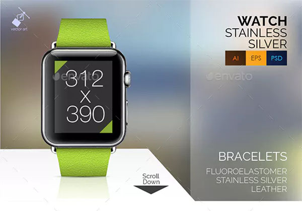 Smart Watch Stainless Vector Mockup Set