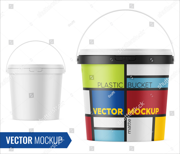 White Plastic Bucket for Food Packaging Mockup