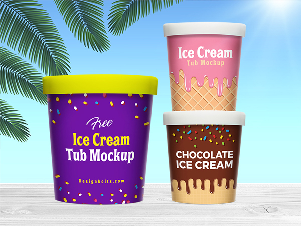 Free Ice Cream Bucket Tub Mockup PSD Template