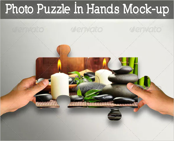 Photo Puzzle In Hands Mock-up