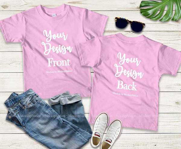 Kids Front & Back Pink Tshirt Mockup