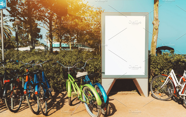 City Banner Mock-up Bicycles Around
