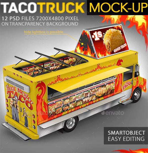 Food Truck, Taco Truck, Step Van Mockup