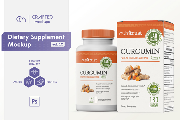 Dietary Supplement Bottle and Box Mockup