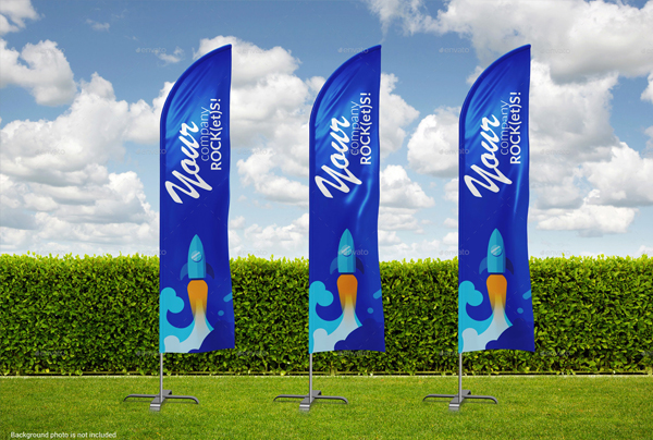 Photorealistic Beach Feather Flags Mockup