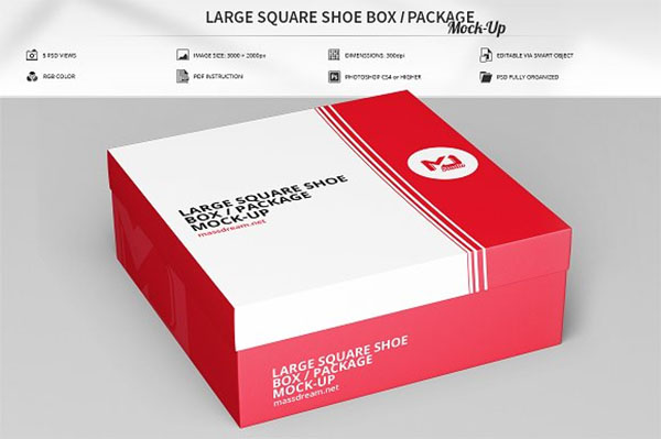 Large Square Shoe Box and Package Mockup