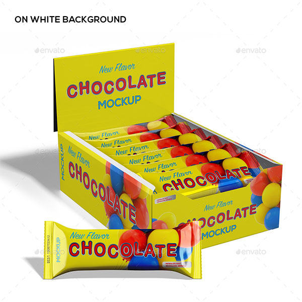 Chocolate Protein Bar and Package Mockup