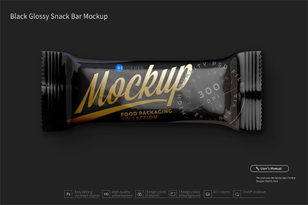 Black Glossy Snack Bar Mockup