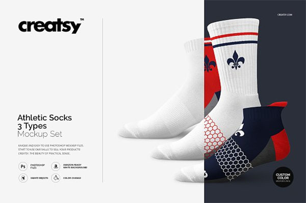 Athletic Socks 3 Types Mockup Set