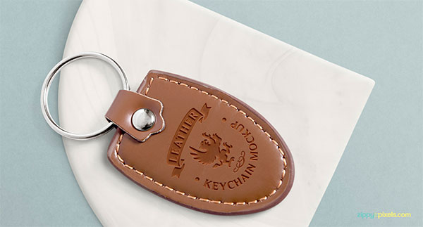 Free PSD Leather Keychain Mockup