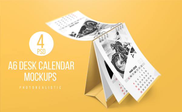 Colorful A6 Desk Calendar Mockups
