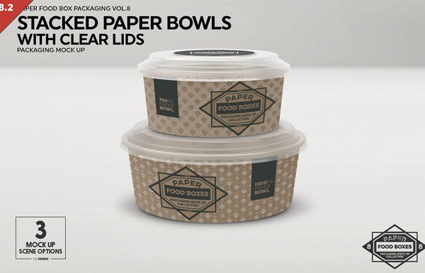 Stacked Paper Bowls Packaging Mockup
