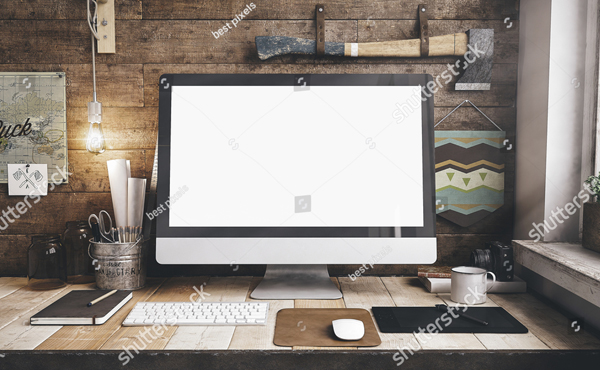 Computer Desk Workspace Mockup