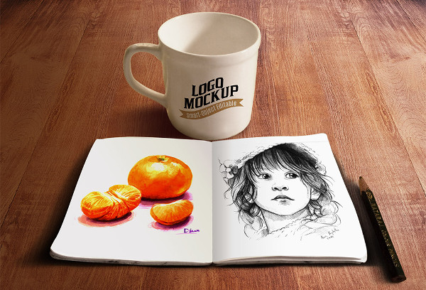 Free Sketch book and Coffee Cup Mockups