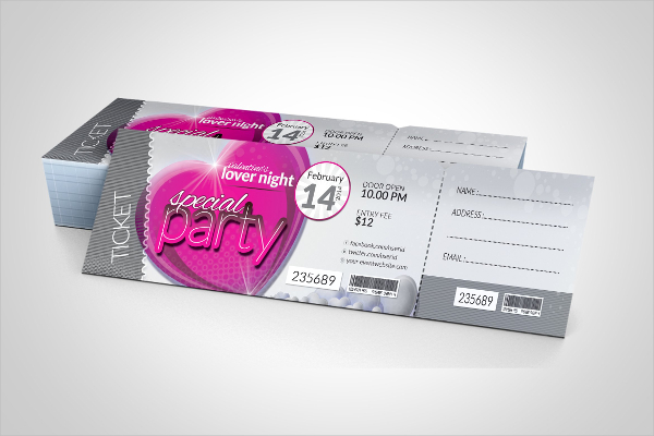 Valentines Day Event Party Ticket Mockup Template