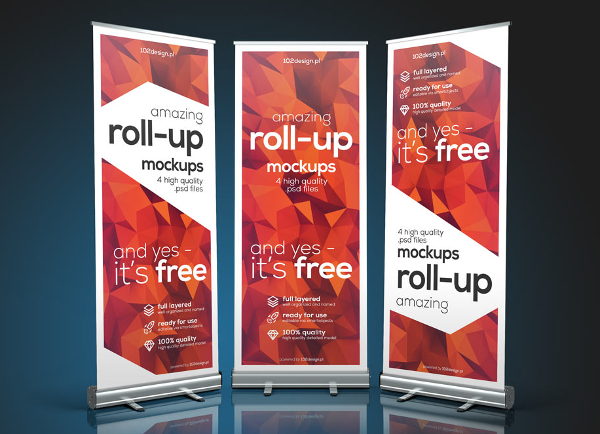 Set Of Four Perspective Roll Up Mockups Free