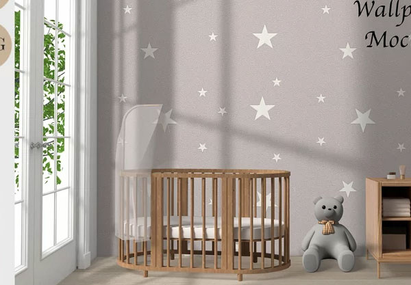 Child's Room With Wallpaper Mockup