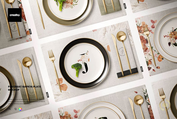 Placemat Napkin Plate Mockup