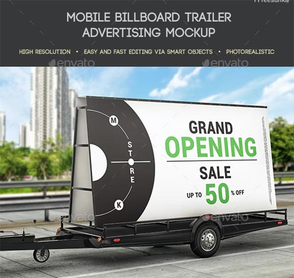 Mobile Billboard Trailer Advertising Mockup